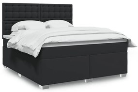 vidaXL Pat box spring cu saltea, negru, 180x200 cm, piele ecologică
