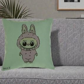 Perna Personalizata Labubu Mov Pastel, 40x40 cm, Verde, Husa Detasabila, Perna Inclusa, BEKZ®
