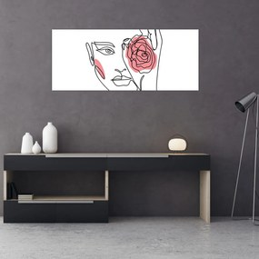 Tablou - Linie de artă față cu trandafir (120x50 cm)