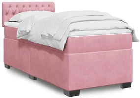 vidaXL Pat box spring cu saltea, roz, 90x200 cm, catifea