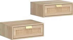HOMCOM Set de 2 Noptiere Suspendate cu Sertar din Ratan Economisește Spațiu Design Modern 40x30x15 cm Natural | Aosom Romania