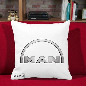 Perna Personalizata cu emblema MAN, 40x40 cm, Alba Mata, Husa Detasabila, Perna Inclusa, BEKZ®
