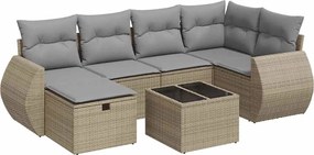 vidaXL Set canapele de grădină, 7 piese, cu perne, bej, poliratan