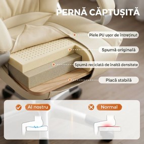HOMCOM Scaun de Birou Rotativ din PU, Funcție Balansare, Spătar Înalt, Înălțime Reglabilă, Capacitate 120kg, Negru | Aosom Romania