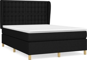 vidaXL Pat box spring cu saltea, negru, 140x200 cm, textil