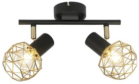 Design spot negru cu auriu cu 2 lumini - Mesh