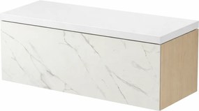 Dulap baie suspendat Cersanit Inverto 100 pentru lavoar incastrabil, stejar, cu placa ceramica CALACATTA 1000 mm