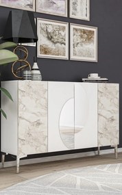 Consola, Hanah Home, Afra KM120, 120x75x29.6 cm, Alb / Marmură Efes / Argint