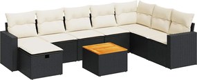 vidaXL Set mobilier de grădină cu perne, 9 piese, negru, poliratan