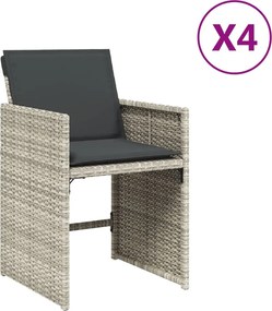 vidaXL Fotolii de grădină cu perne, 4 buc., gri deschis, poliratan