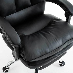 Scaun directorial tapitat cu piele ecologica eleganta si suport de picioare rabatabil OFF 417 negru