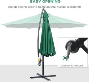 Outsunny Umbrelă Laterală din Metal, Verde, 3m, Protecție UV, Ideală pentru Grădină și Terasă | Aosom Romania