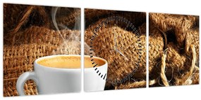 Tablou - O ceașcă de cafea (cu ceas) (90x30 cm)