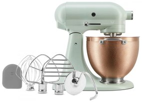 Mixer planetar KitchenAid Artisan Blossom Exclusive Design 5KSM180LEELB, 300W, 4.7L, Actionare directa, 10 viteze, Cap inclinat, Bol din cupru forjat, Verde deschis