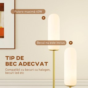 HOMCOM Lampadar în formă de U cu 2 Lumini și Întrerupător de Picior, Alb Negru Auriu | Aosom Romania