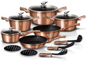 Set oale si tigai marmorate (15 piese) din aluminiu forjat Rose Gold (Cupru) Metalic Line Berlinger Haus BH 1224N