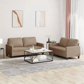 vidaXL Set de canapele cu perne, 2 piese, cappuccino, piele ecologică