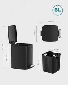 Coș de gunoi pentru baie NORD, 6 l, negru SongmicsHome