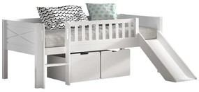 Pat pentru copii alb înalt din lemn de pin cu spațiu de depozitare cu somieră 90x200 cm Scott – Vipack