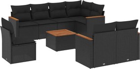 vidaXL Set mobilier de grădină cu perne, 9 piese, negru, poliratan