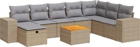 vidaXL Set canapele de grădină, 9 piese, cu perne, bej, poliratan