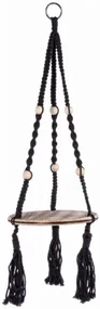 Suport suspendabil pentru ghiveci, din lemn de Paulownia, Peruvian Round Negru, Ø25xH87 cm