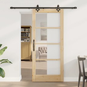 vidaXL Ușă Glisantă cu Set de Hardware &#039;ORKDAL&#039;din Lemn Masiv și Sticlă