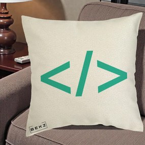 Perna Personalizata Cod HTML Turcoaz, 40x40 cm, Ecru, Husa Detasabila, Perna Inclusa, BEKZ®