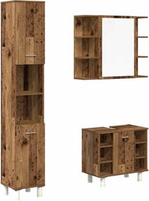 vidaXL Set mobilier de baie, 3 piese, lemn vechi, lemn prelucrat