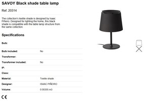Lampa de masa / Veioza moderna design elegant SAVOY neagra