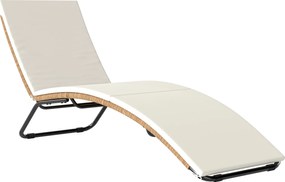 Outsunny Șezlong din Ratan Forma S cu Pernă, Șezlong de Grădină cu Structură din Oțel, pentru Terasă, Plajă, Piscină, Grădină, 175x57x80cm, Crem | Aosom Romania