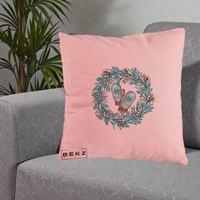 Perna Decorativa Coroana Turcoaz cu Manusi, 40x40 cm, Roz, Husa Detasabila, Perna Inclusa, BEKZ®