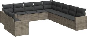 vidaXL Set canapele de grădină cu perne, 11 piese, gri, poliratan