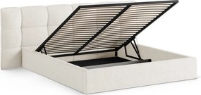 Pat matrimonial fildeș tapițat cu spațiu de depozitare cu somieră 160x200 cm Eric – Micadoni