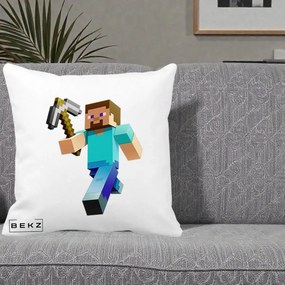 Perna Personalizata Minecraft Steve cu Tarnacop, 40x40 cm, Alba Mata, Husa Detasabila, Perna Inclusa, BEKZ®