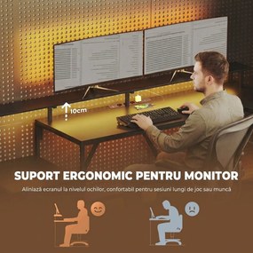 HOMCOM Birou Gaming Reversibil în Formă de L cu LED, Birou Colțar 192,5 cm cu Prize Electrice, Suport Monitor și CPU, 2 Sertare din Material Textil pentru Documente A4/Legal, pentru Acasă sau Birou, Negru | Aosom Romania