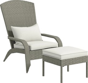 Outsunny Scaun Adirondack cu taburet din rachita pentru terasa, Scaun de exterior pentru semineu cu perne, spatar inalt | Aosom Romania