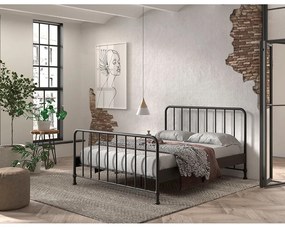 Pat matrimonial negru din metal cu somieră 160x200 cm BRONXX – Vipack