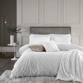 Lenjerie de pat albă din micropluș pentru pat dublu 200x200 cm Cosy Diamond – Catherine Lansfield