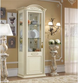 Vitrină lemn masiv crem Caterina, 81 × 47 × 216 cm