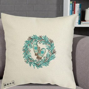 Perna Decorativa Coroana Turcoaz cu Manusi, 40x40 cm, Ecru, Husa Detasabila, Perna Inclusa, BEKZ®