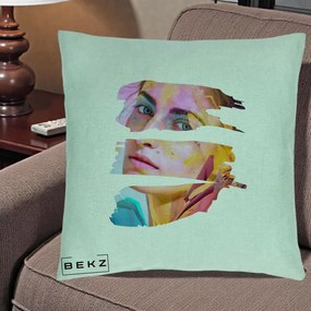 Perna Decorativa Portret Femeie Fragmentat Colorat, 40x40 cm, Verde Menta, Husa Detasabila, Perna Inclusa, BEKZ®