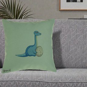 Perna Decorativa Brontosaur cu Ou, 40x40 cm, Verde, Husa Detasabila, Perna Inclusa, BEKZ®