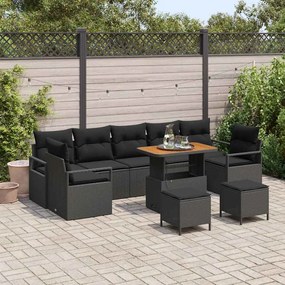 vidaXL Set de canapele pentru grădină 10 pcs Negru Rattan poli