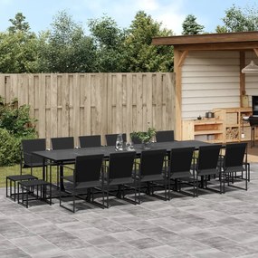 vidaXL Set mobilier de grădină, 17 piese, negru, textilenă