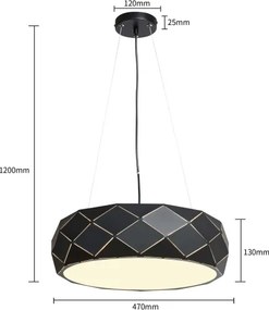 Lustră pe cablu REUS, 3x E27, 40W, 230V, Ø 47 cm, negru