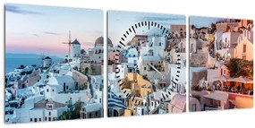 Tablou - Amurg în Santorini (cu ceas) (90x30 cm)