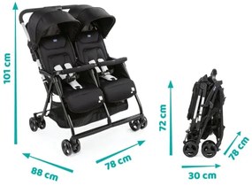 Cărucior de copii pentru gemeni Chicco OHLALA TWIN Black Night negru