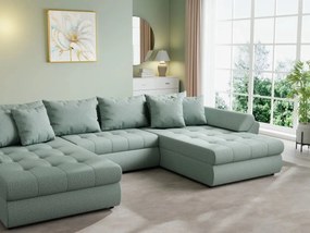 Colțar extensibil dumonde cu ladă de depozitare si sezut confortabil din spuma high-density, Loana U Enjoy Mint 355x185 cm
