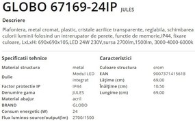 Plafoniera LED pentru baie design modern IP44 Jules crom 24W